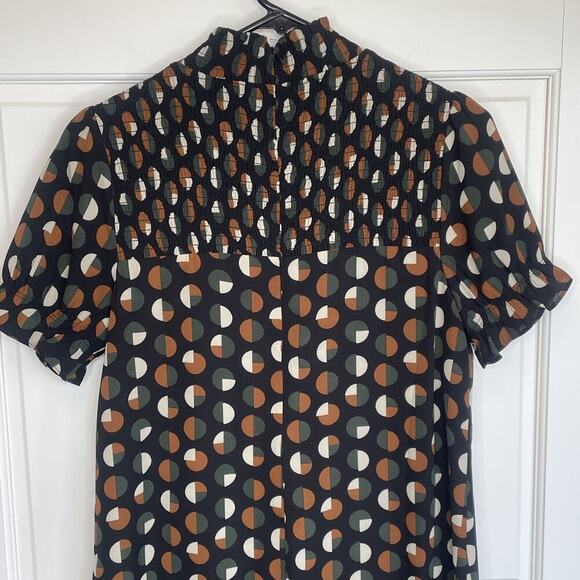 THML Women's Smocked Mini Dress Size S Black Short Sleeve Modern Geo Ruffle Boho - Picture 8 of 11